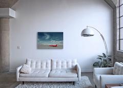 Red Jet - icónico avión privado de época en la pista de un aeropuerto desierto (26 x 40")