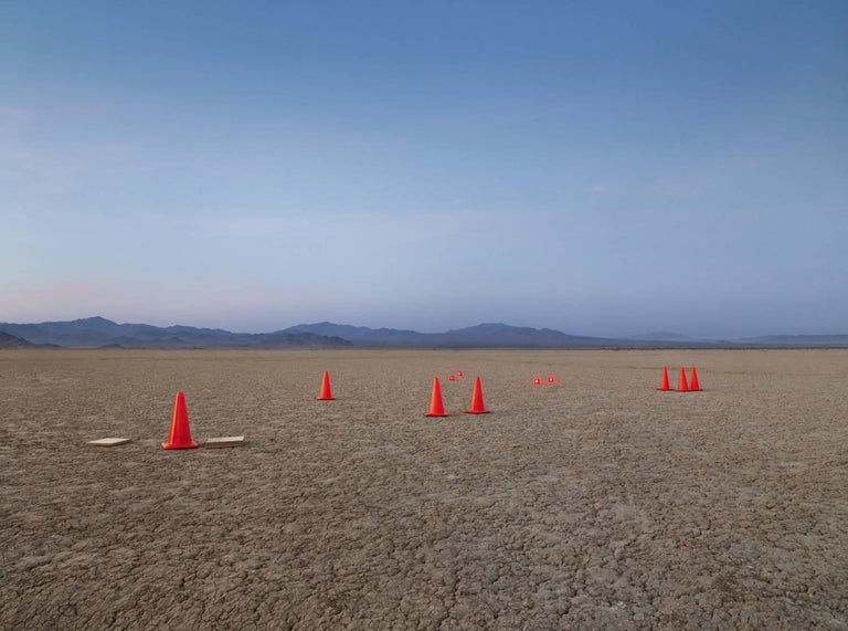 Frank Schott Landscape Print - Cones - large scale photograph of conceptual art in desert landscape