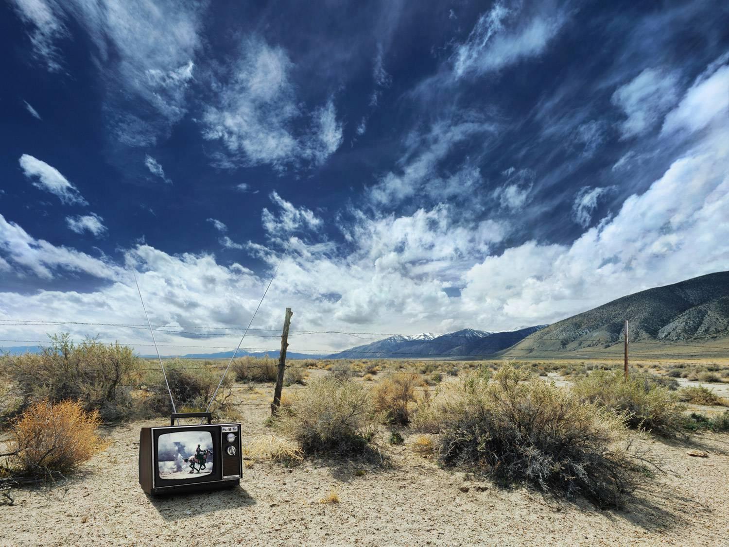 Frank Schott Landscape Photograph - Cowboy TV - large format photograph of iconic western in American landscape