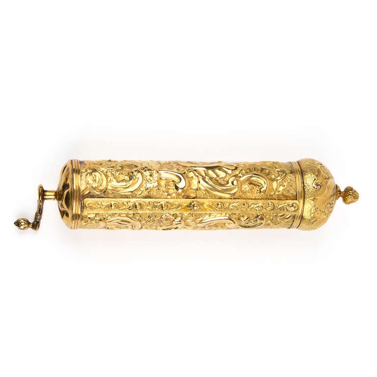 Continental Gold Megillah Case & Scroll For Sale 1