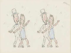 Untitled (Dancing Couple) Pastel & Pencil Drawing, Signed