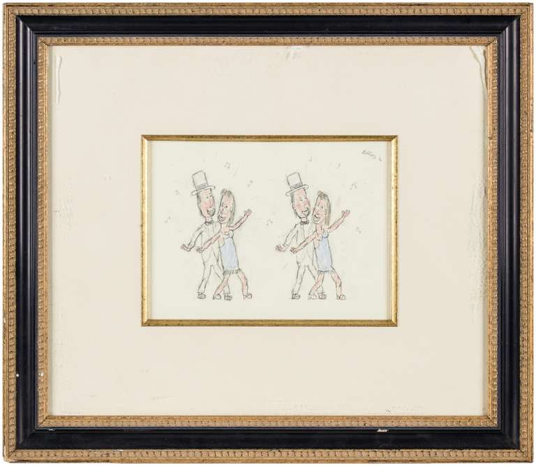 Untitled (Dancing Couple) Pastel & Pencil Drawing, Signed