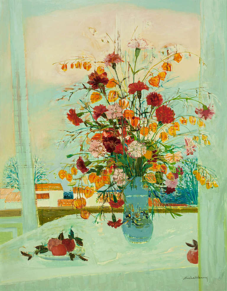 VASE WITH FLOWERS - Painting by Michel Henry