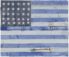 Vintage Untitled (American Flag in Denim) Mixed Media Signed