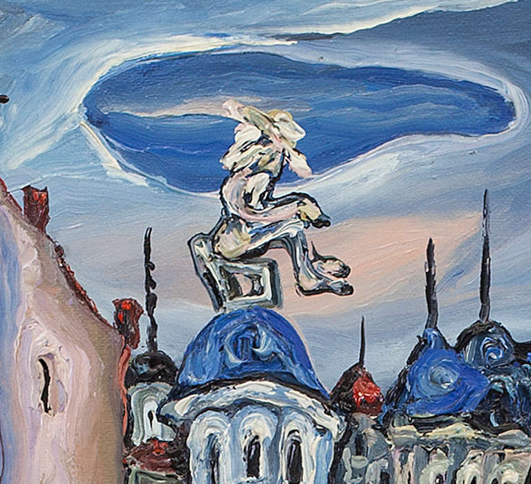 Lvov (Strolling Figure) Post-Soviet Avant-Garde Oil on Canvas, Signed - Post-Impressionist Painting by Myhaylo Shteinberg