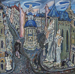 Lvov (Strolling Figure) Post-Soviet Avant-Garde Oil on Canvas, Signed