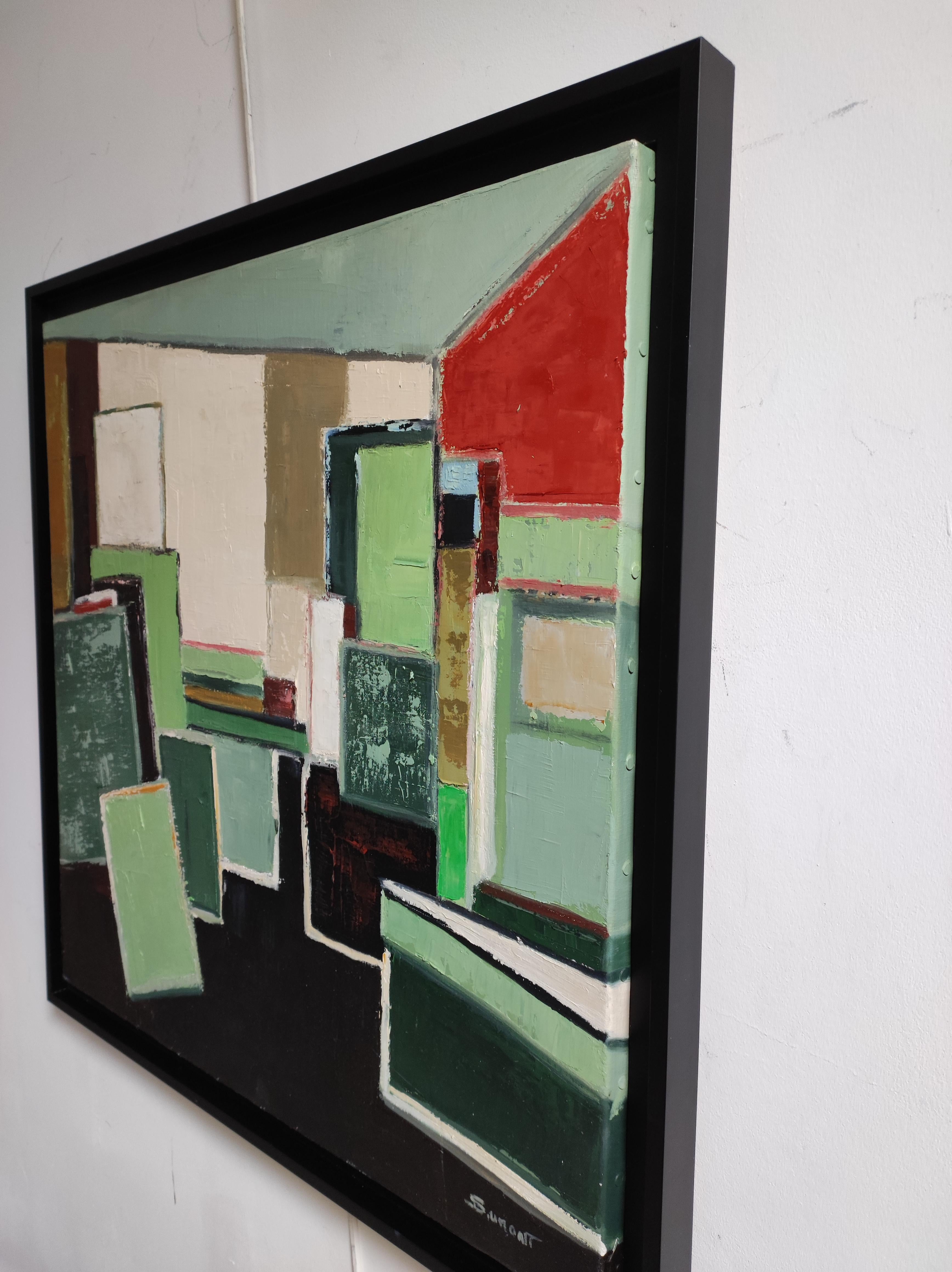Studio primaverile, Astratto, Verde, Geometrico, contemporaneo, Olio, Minimalismo, Francese 6