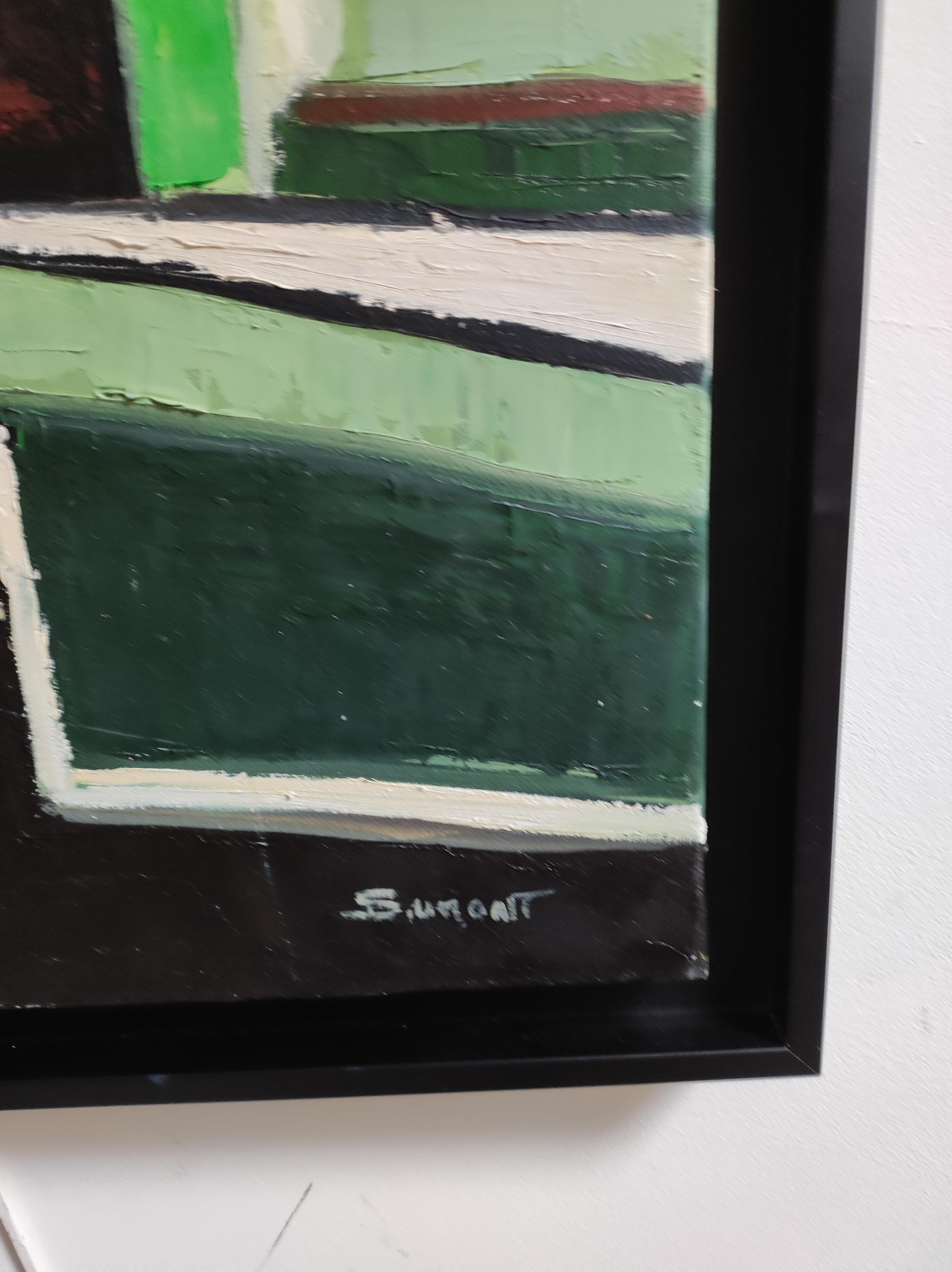 Studio primaverile, Astratto, Verde, Geometrico, contemporaneo, Olio, Minimalismo, Francese 7