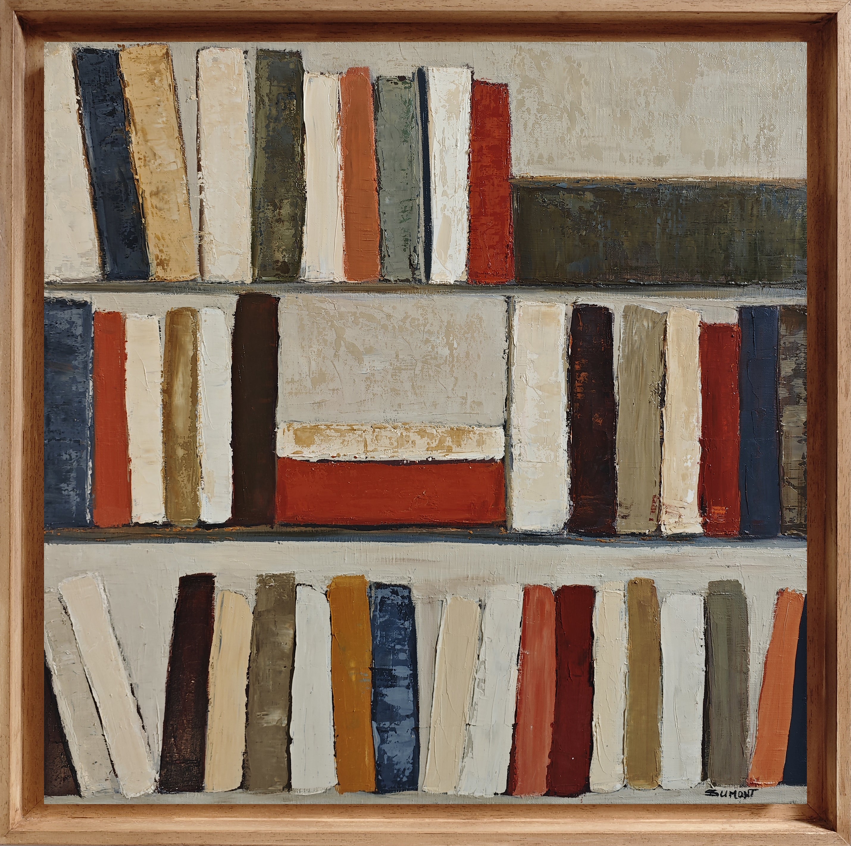 Architecture du Savoir, Abstract Library Oil Painting on Linen, 2025, Signed