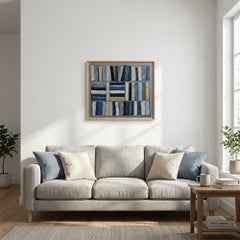 Les Livres Gris-Bleu, Contemporary Textured Library Oil Painting, 2026