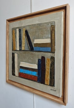 „Point d’Equilibre“, zeitgenössisches abstraktes Ölgemälde aus der Bibliothek, gerahmt