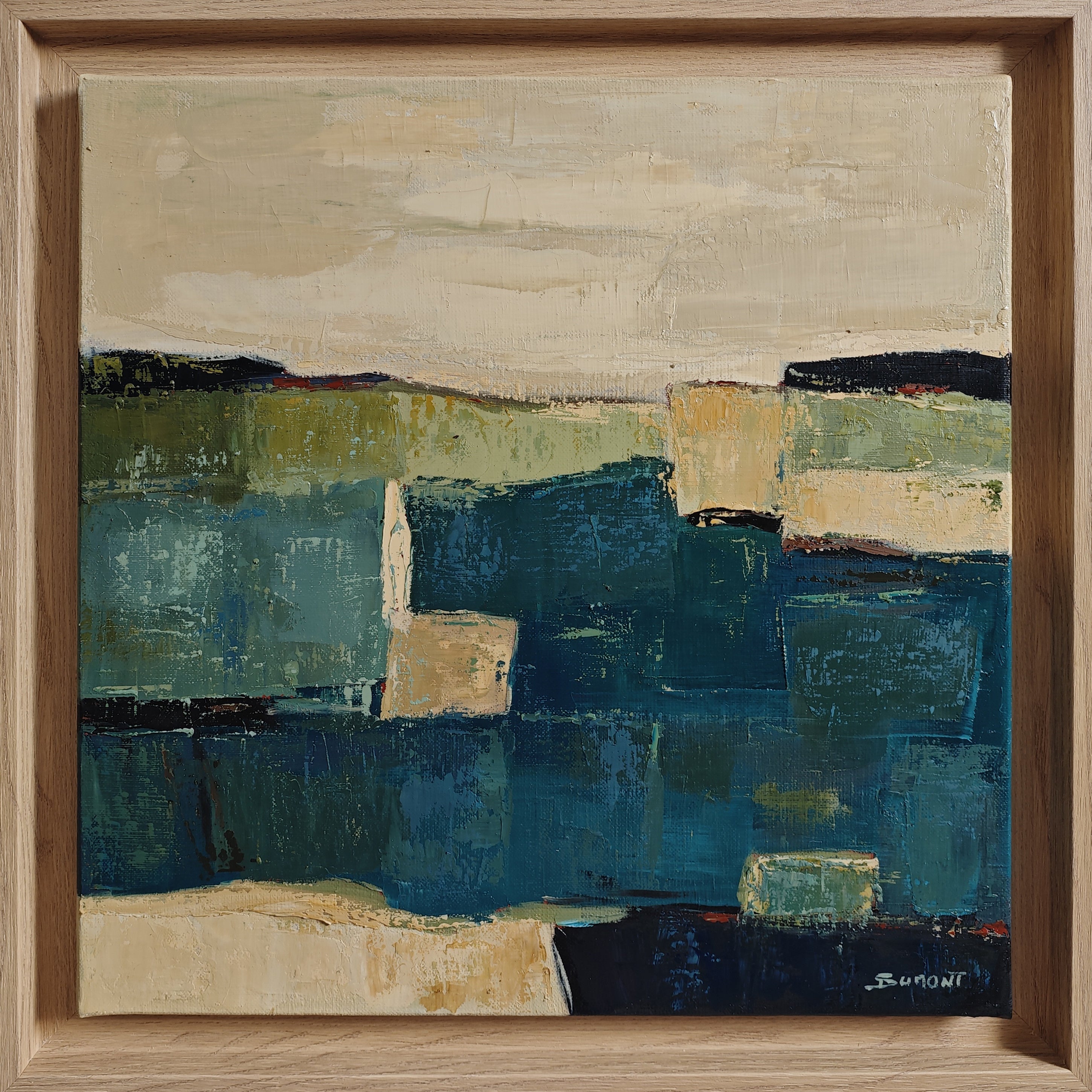 Le bleu des terres, Contemporary Abstract Landscape, Oil painting