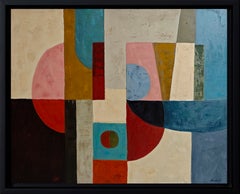 Gravitation – Large Geometric Abstract Oil Painting by French Artist