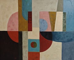 Gravitation – Large Geometric Abstract Oil Painting by French Artist