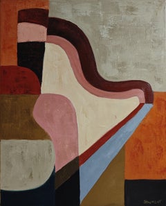 Souvenir d’une harmonie, dipinto a olio astratto geometrico contemporaneo francese