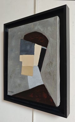 Le Penseur Gris, Contemporary French Geometric Abstract Figurative Oil Painting