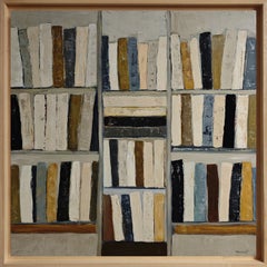 Ondes Littéraires 2, Contemporary French Library Oil Painting, Textured Abstract