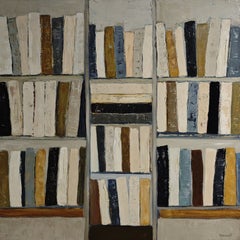 Ondes Littéraires 2, Contemporary French Library Oil Painting, Textured Abstract