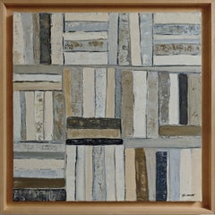 Fifty-Fifty, Contemporary French Library Oil Painting, Textured Abstract