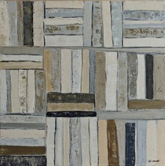 Fifty-Fifty, Contemporary French Library Oil Painting, Textured Abstract