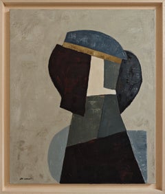 L’Inconnu, Contemporary French Geometric Abstract Figurative Oil Painting