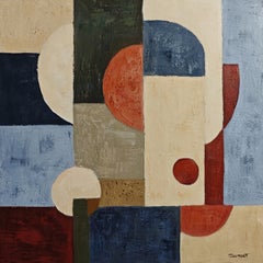 «Interferencia», pintura abstracta geométrica contemporánea, óleo sobre lienzo, 2026