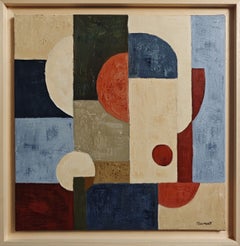 «Interferencia», pintura abstracta geométrica contemporánea, óleo sobre lienzo, 2026