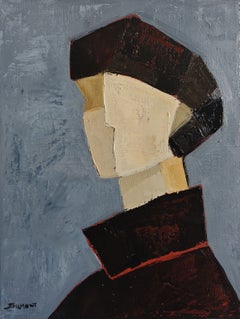 Ambiguë, Contemporary French Geometric Portrait Figurative Oil Painting