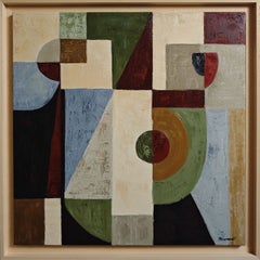 «Double jeu», pintura al óleo abstracta geométrica contemporánea, 2026