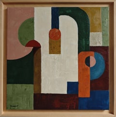 «Affinité», pintura abstracta geométrica contemporánea y colorida, óleo sobre lino, 2026