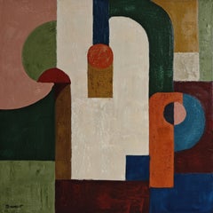 «Affinité», pintura abstracta geométrica contemporánea y colorida, óleo sobre lino, 2026
