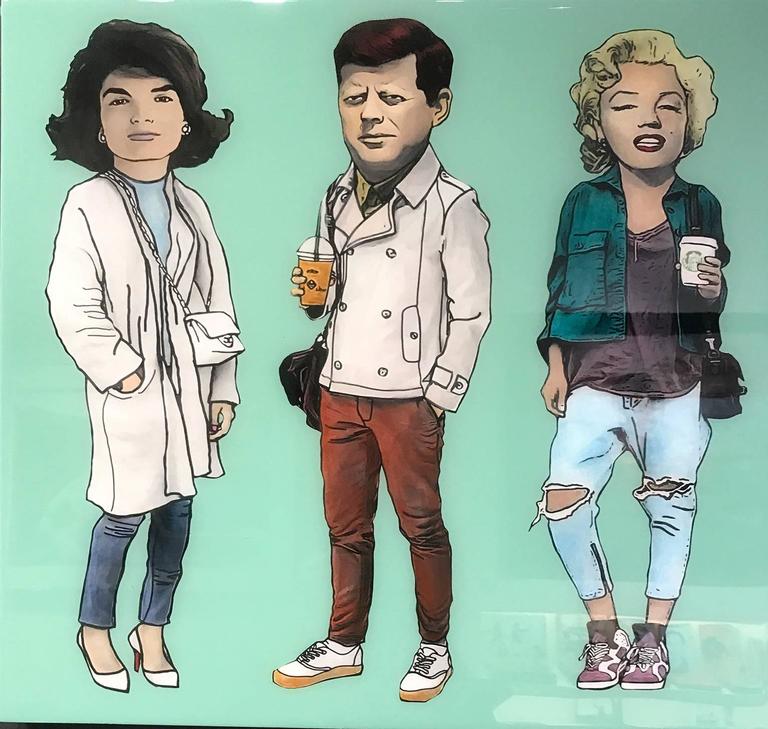 The Producer BDB Portrait Painting - Jackie, JFK, and Marilyn - Avocado Green