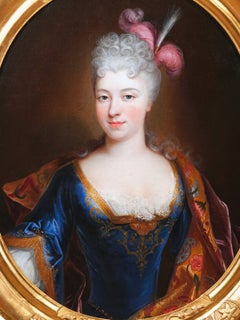 Portrait d'une comtesse française en velours bleu, époque de Louis XIV, vers 1710