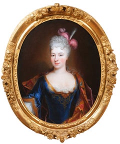 Portrait d'une comtesse française en velours bleu, époque de Louis XIV, vers 1710