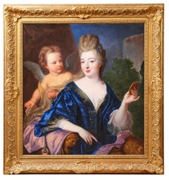 17th Century French Aristocratic Portrait of a Lady in blue velvet dress