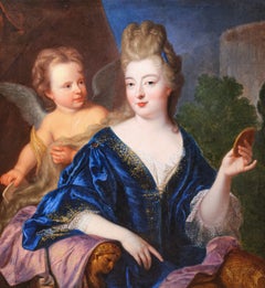 17th Century French Aristocratic Portrait of a Lady in blue velvet dress
