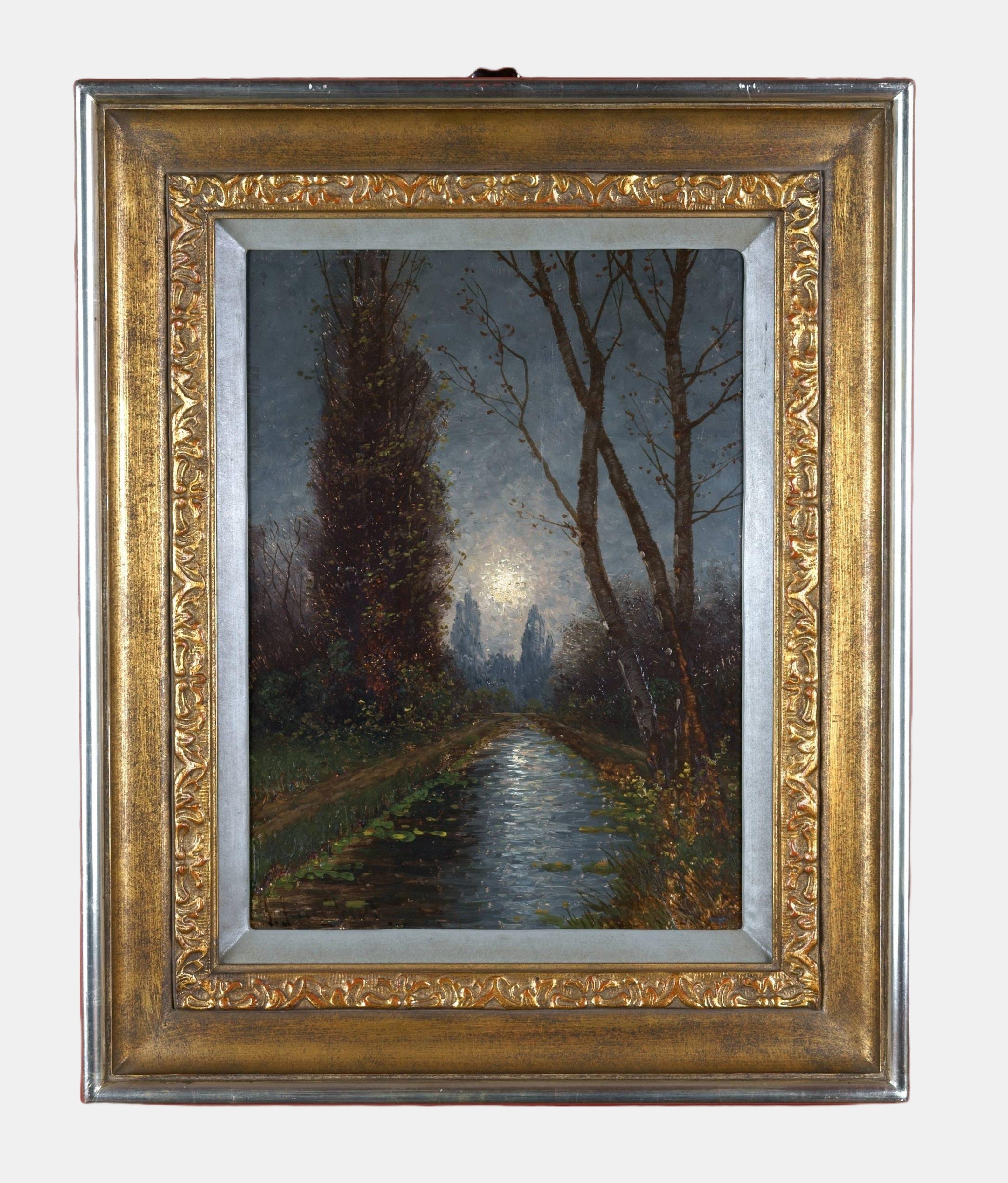 Paesaggio del parco con la luna piena / - Il sentiero verso la luce - Painting di Johann Jungblut
