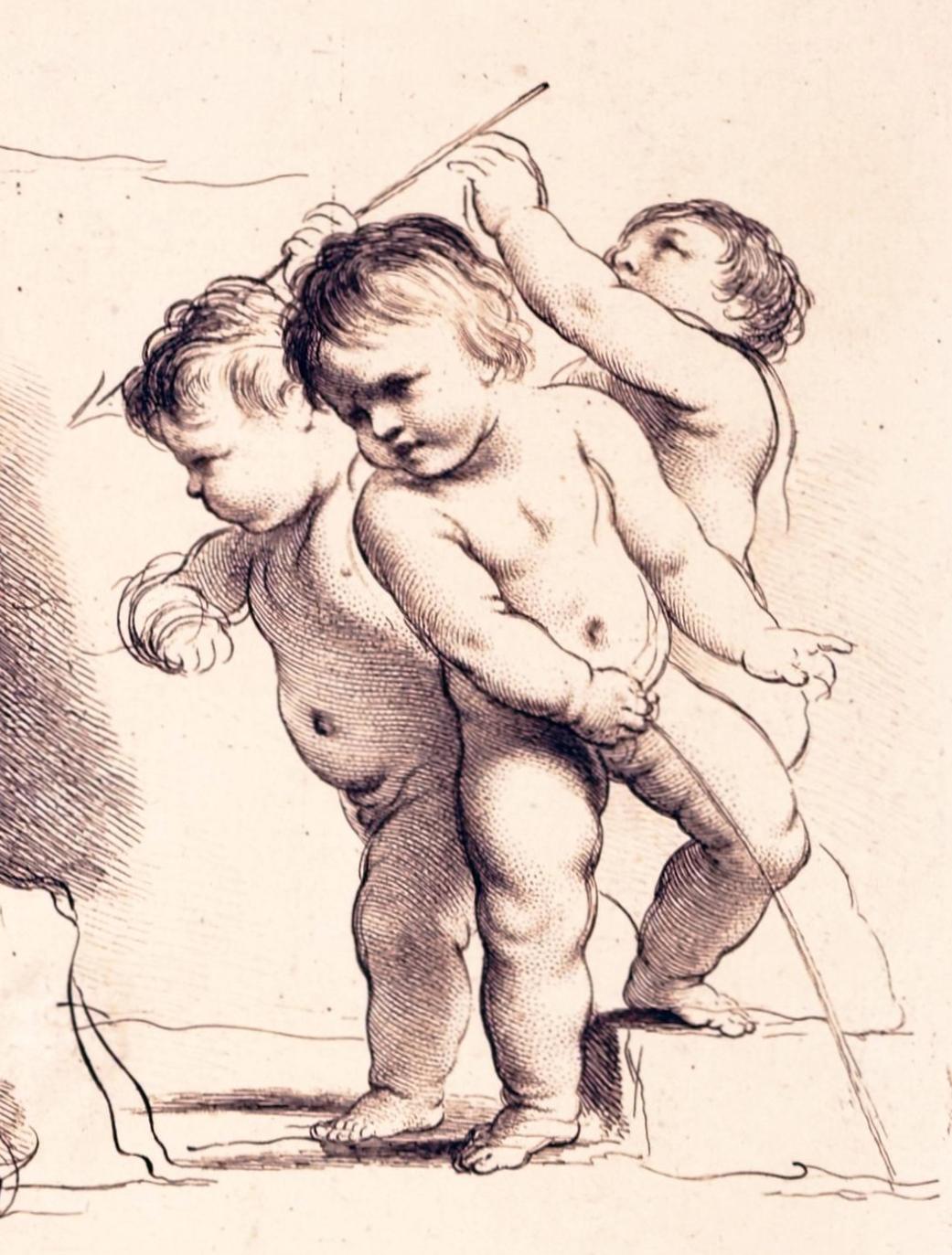 Putti en un juego amoroso alegórico / - La ambivalencia de Eros - - Print de Francesco Bartolozzi
