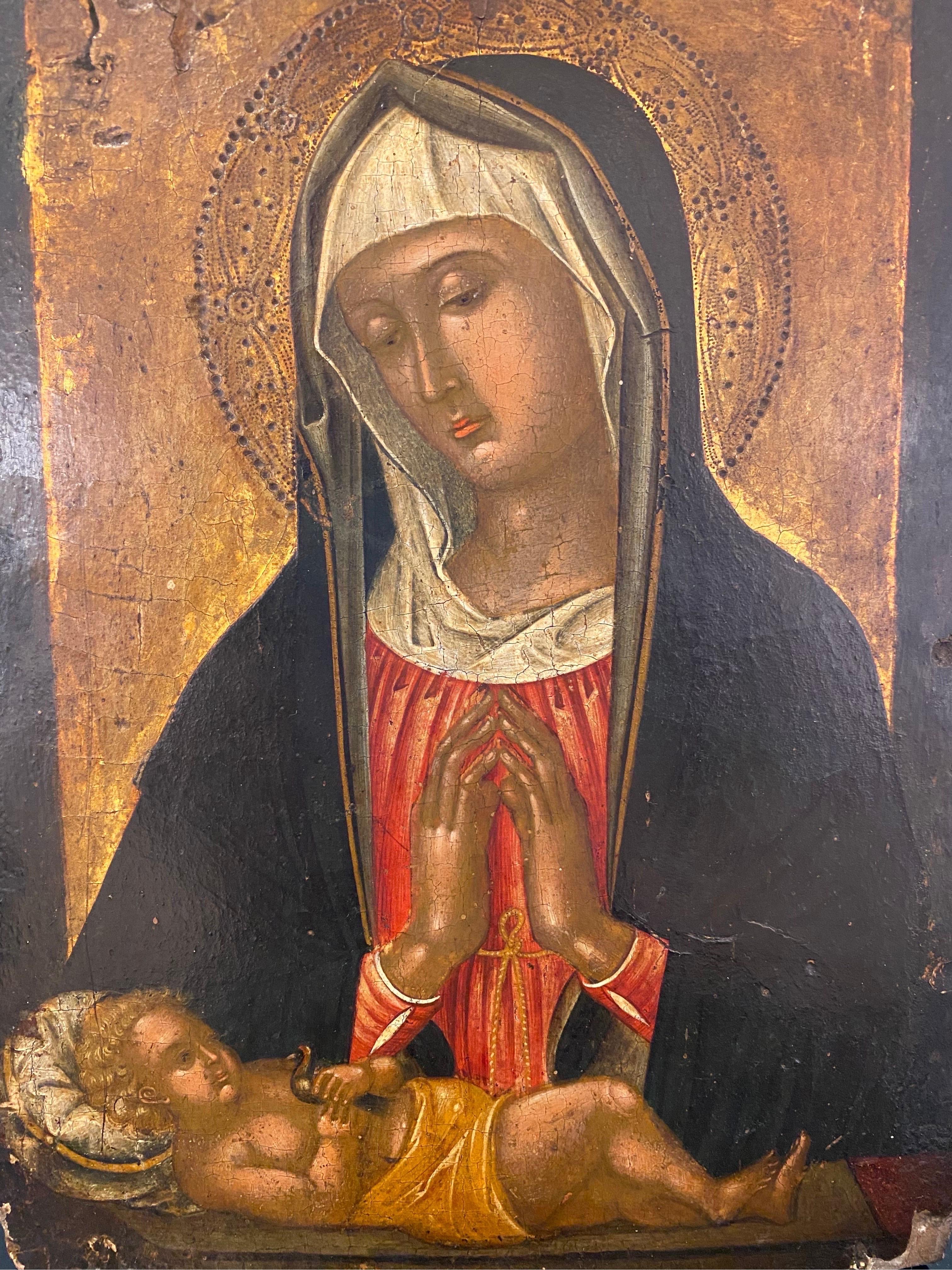 Virgin and child - Brown Portrait Painting by Unknown