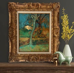 Paesaggio d'epoca dipinto a olio su tela, paesaggio fauvista francese