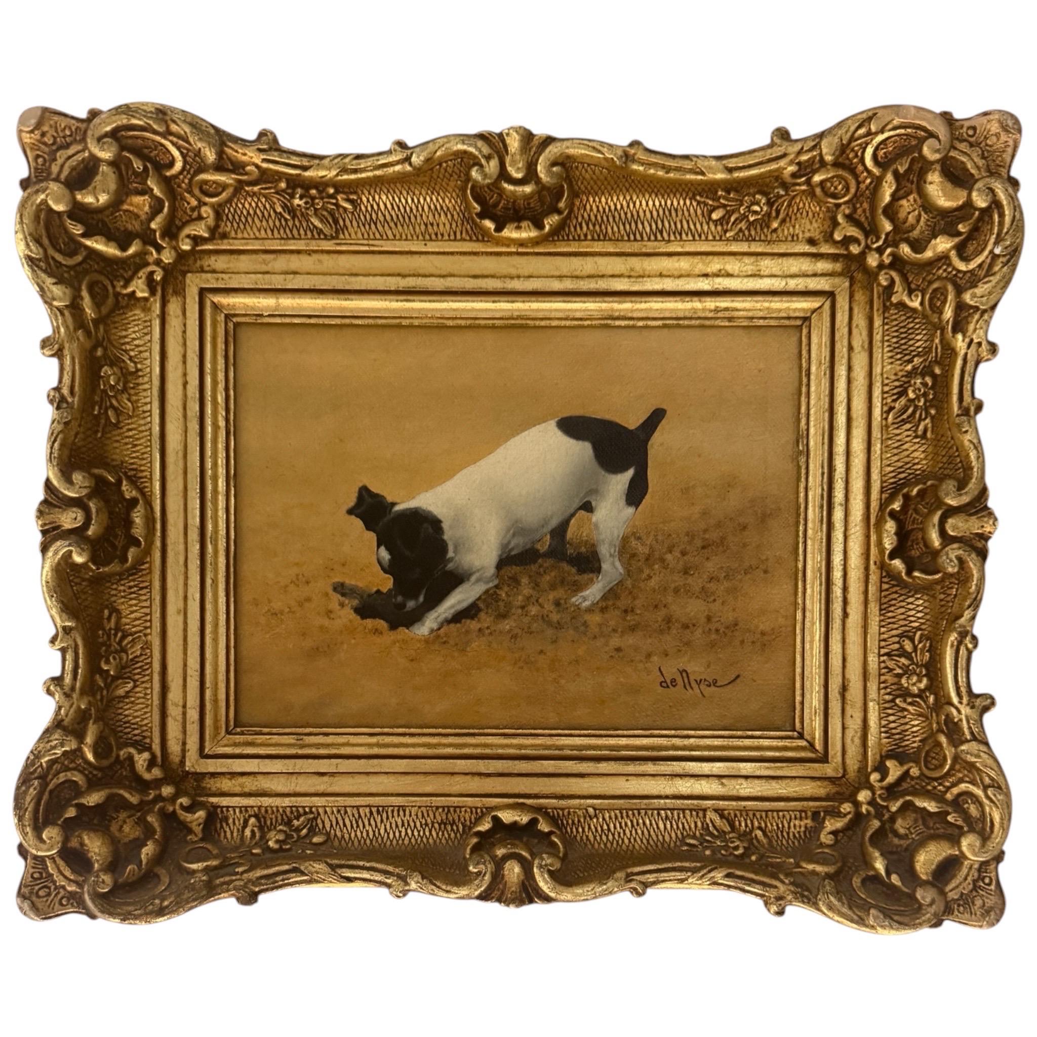 Dog Portrait, Antique Oil Painting of a Black & White Terrier or Jack Russell