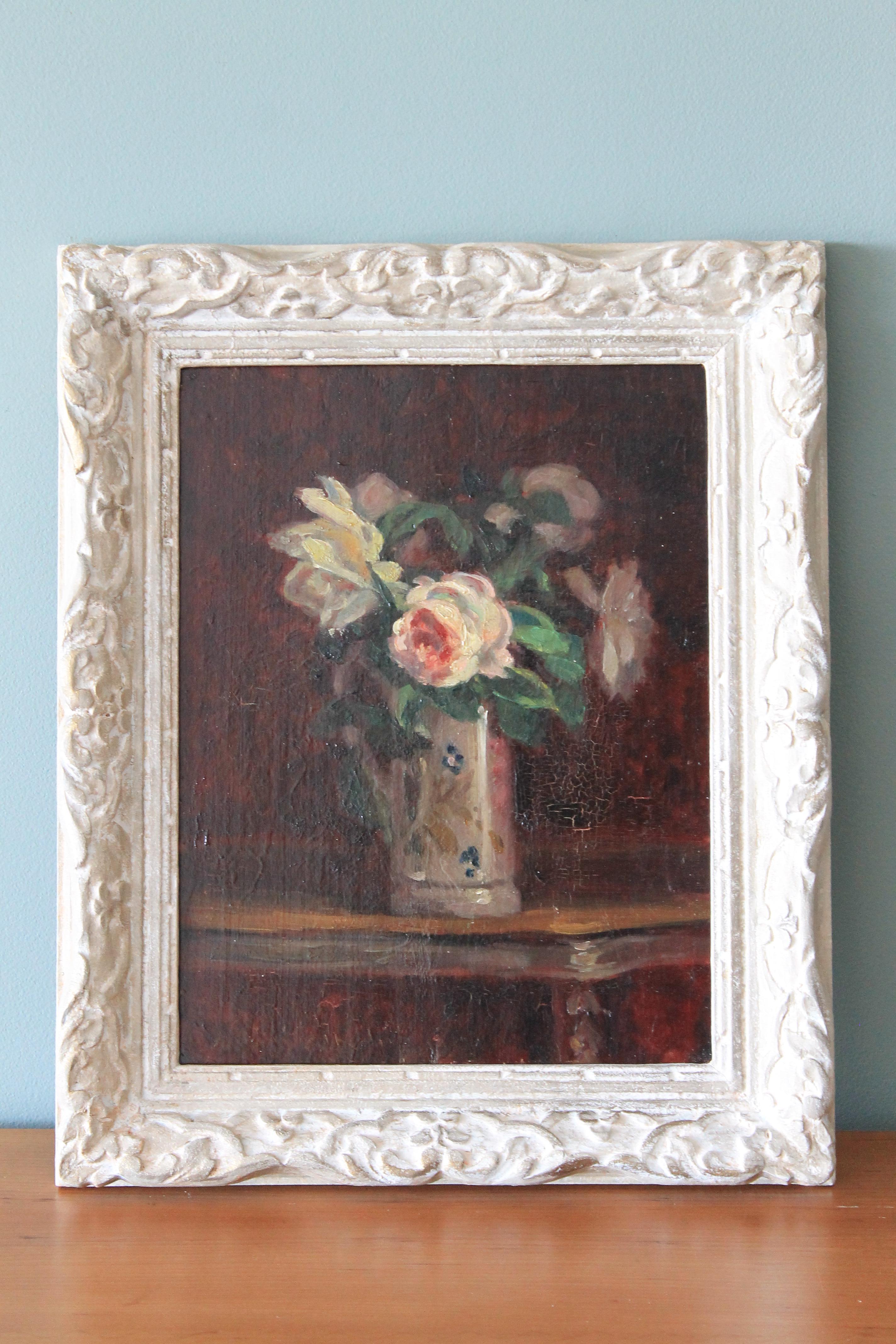 Antico dipinto a olio su tavola dell'artista francese,  Andre Leon Albertin (1867-1933), firmato in basso a sinistra, appena visibile.  Questo delizioso quadro antico è ricco di carattere ed è squisitamente dipinto da un noto artista francese.  Un