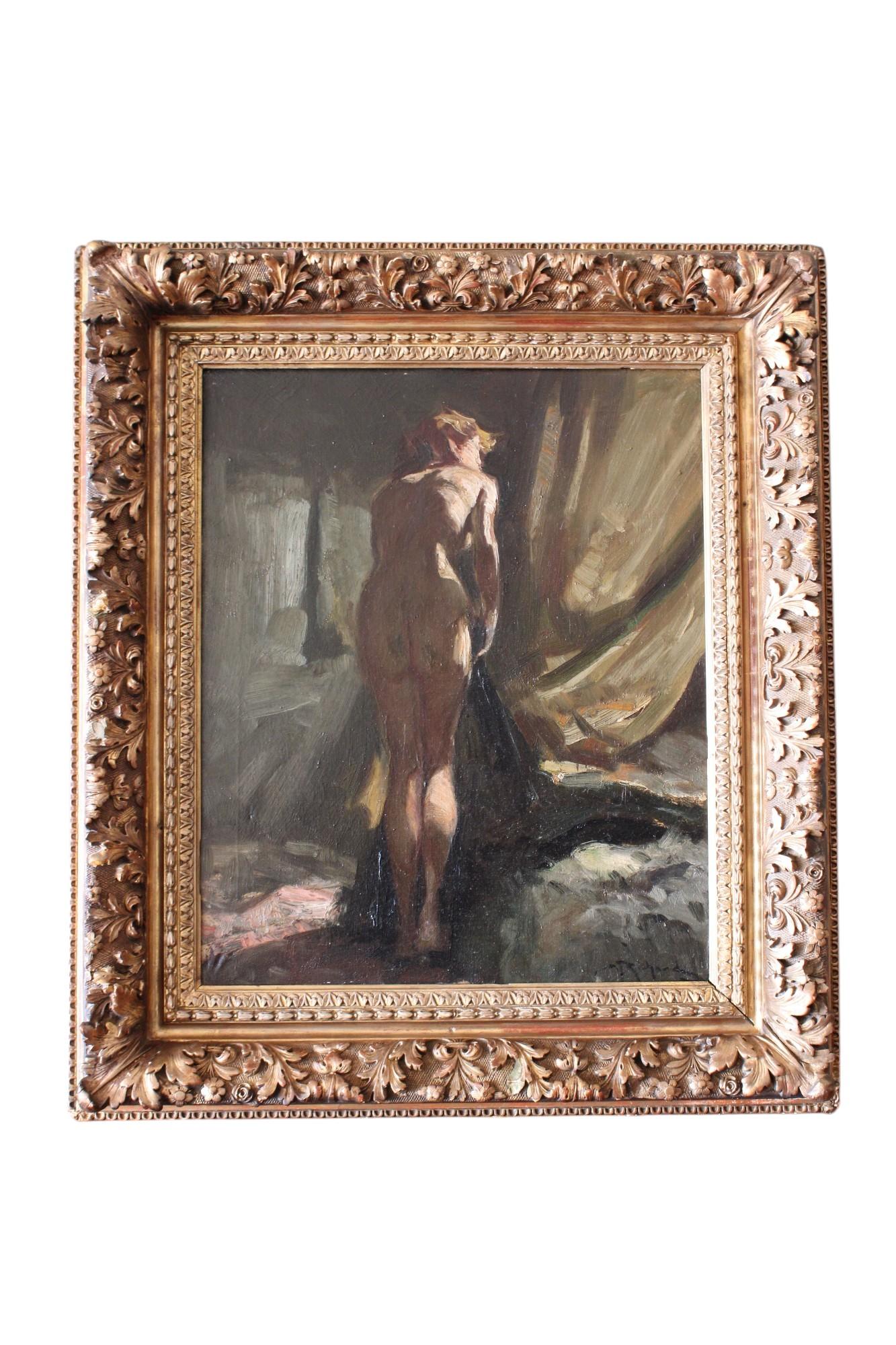 Pittura ad olio vintage di nudo di Richard Durando Togo