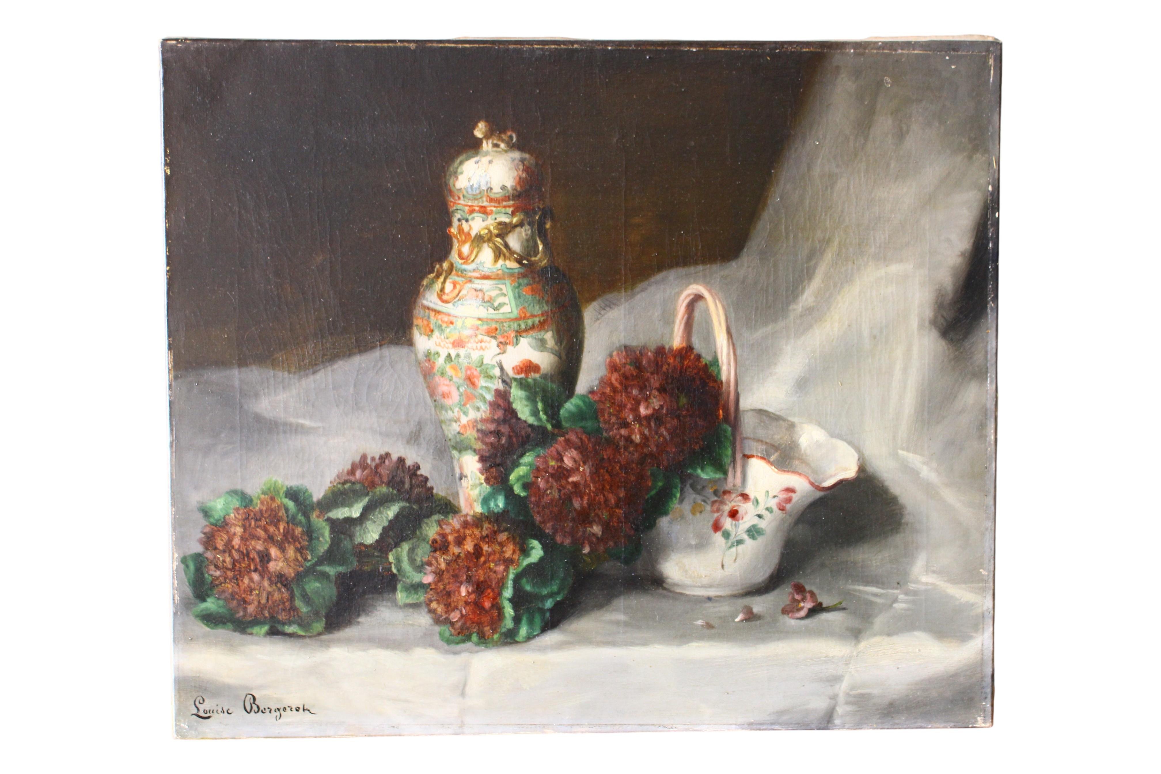 Still-Life Painting de Louise Bergerot-Roblastre - Antiguo bodegón al óleo en marco original ramo de flores del siglo XIX
