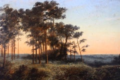 « Lueur du soir », peinture de paysage représentant un coucher de soleil dans le style tonaliste, d'après B. W. Leader