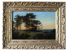 « Lueur du soir », peinture de paysage représentant un coucher de soleil dans le style tonaliste, d'après B. W. Leader