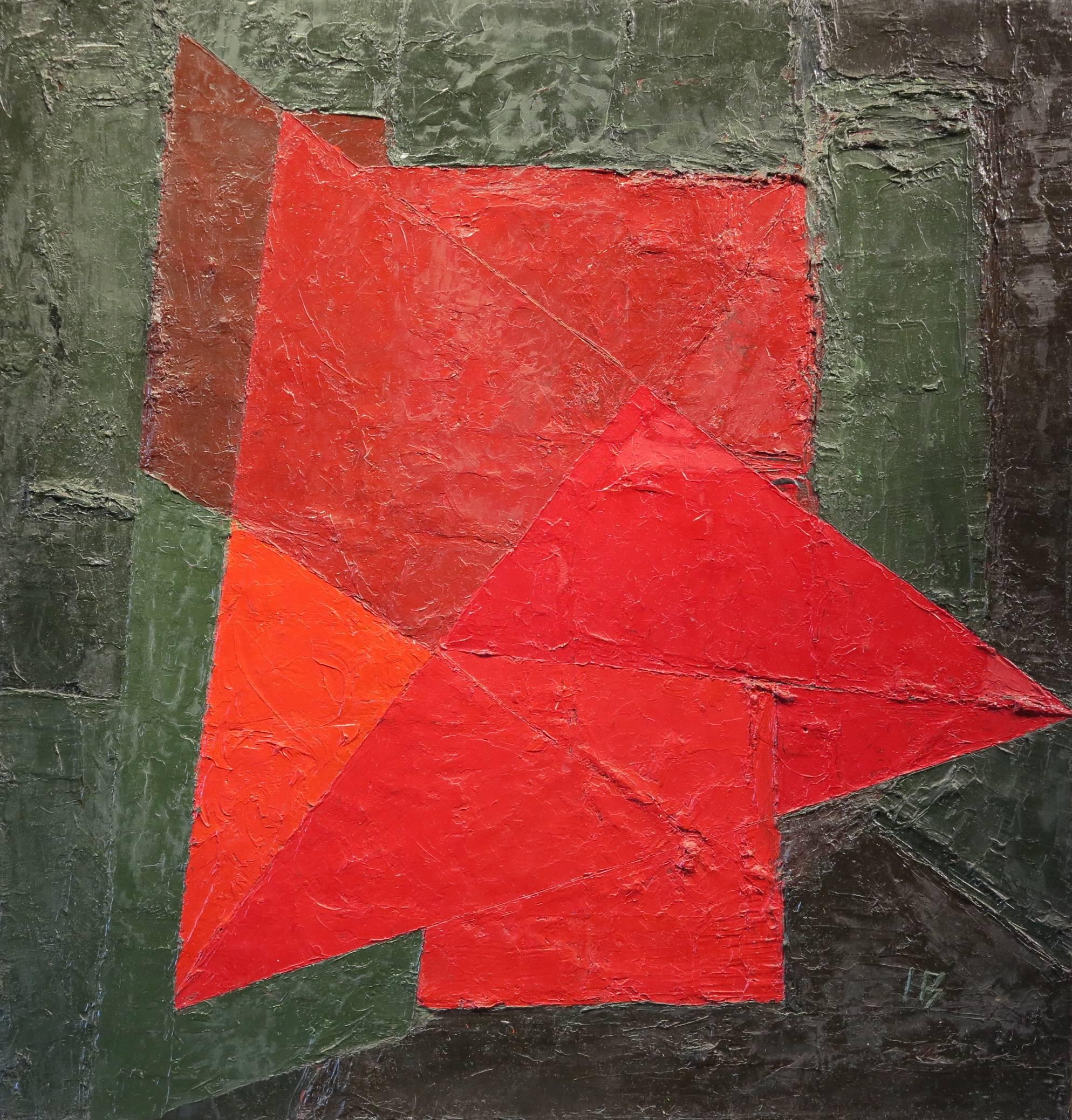 Ines Bancalari Abstract Painting - Figura Roja, Fondo Verde