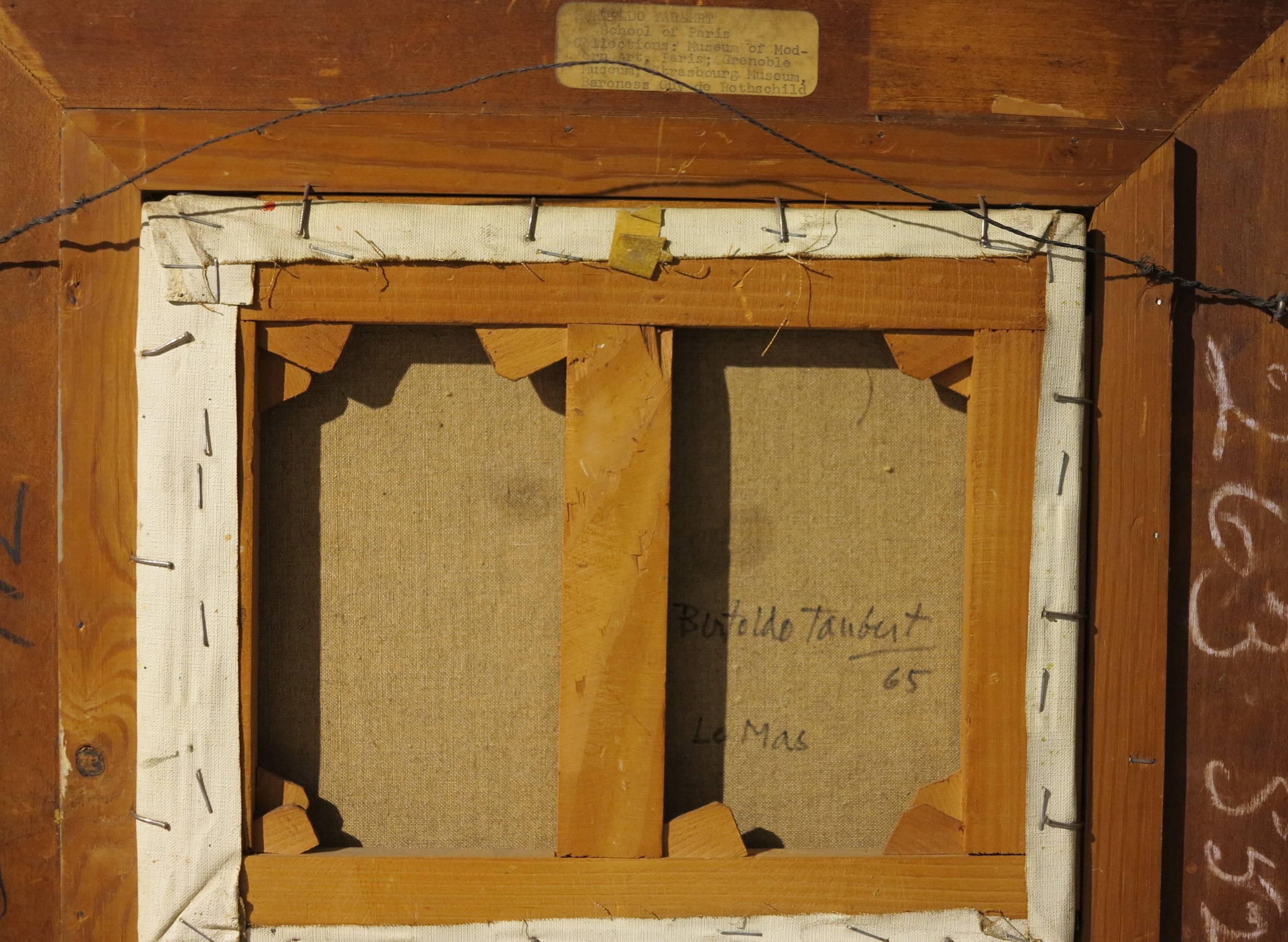 Bertoldo Taubert (1915-1974). Le Mas, 1965. L'olio su tela misura 8 x 10 pollici; 14,5 x 16,5 pollici incorniciato. Firmato in basso a sinistra, recto. Firmato, datato e titolato en verso. 

Le Mas è un comune francese del dipartimento delle Alpi