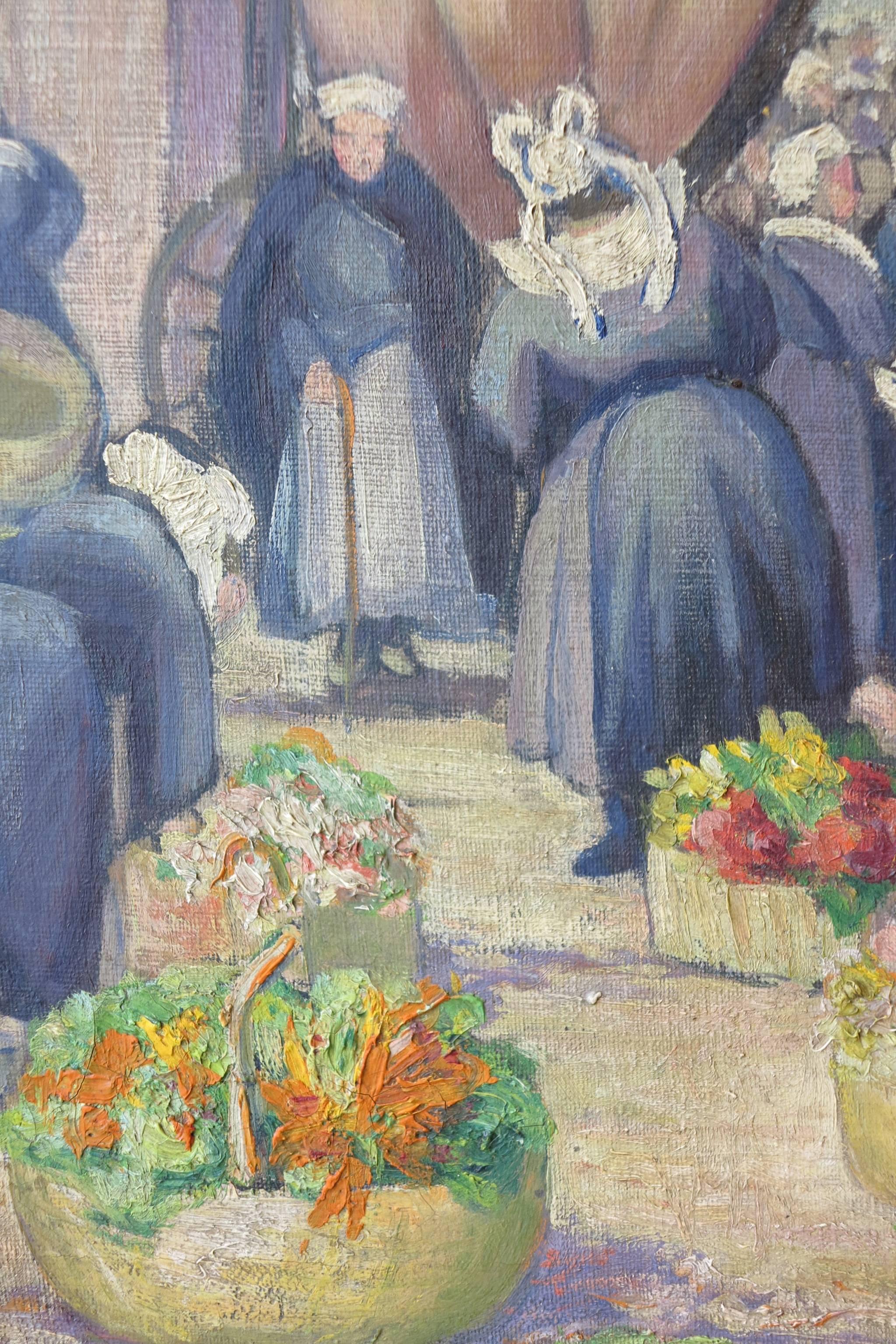 Brittany Market - Brown Figurative Painting by Grace Bliss Stewart
