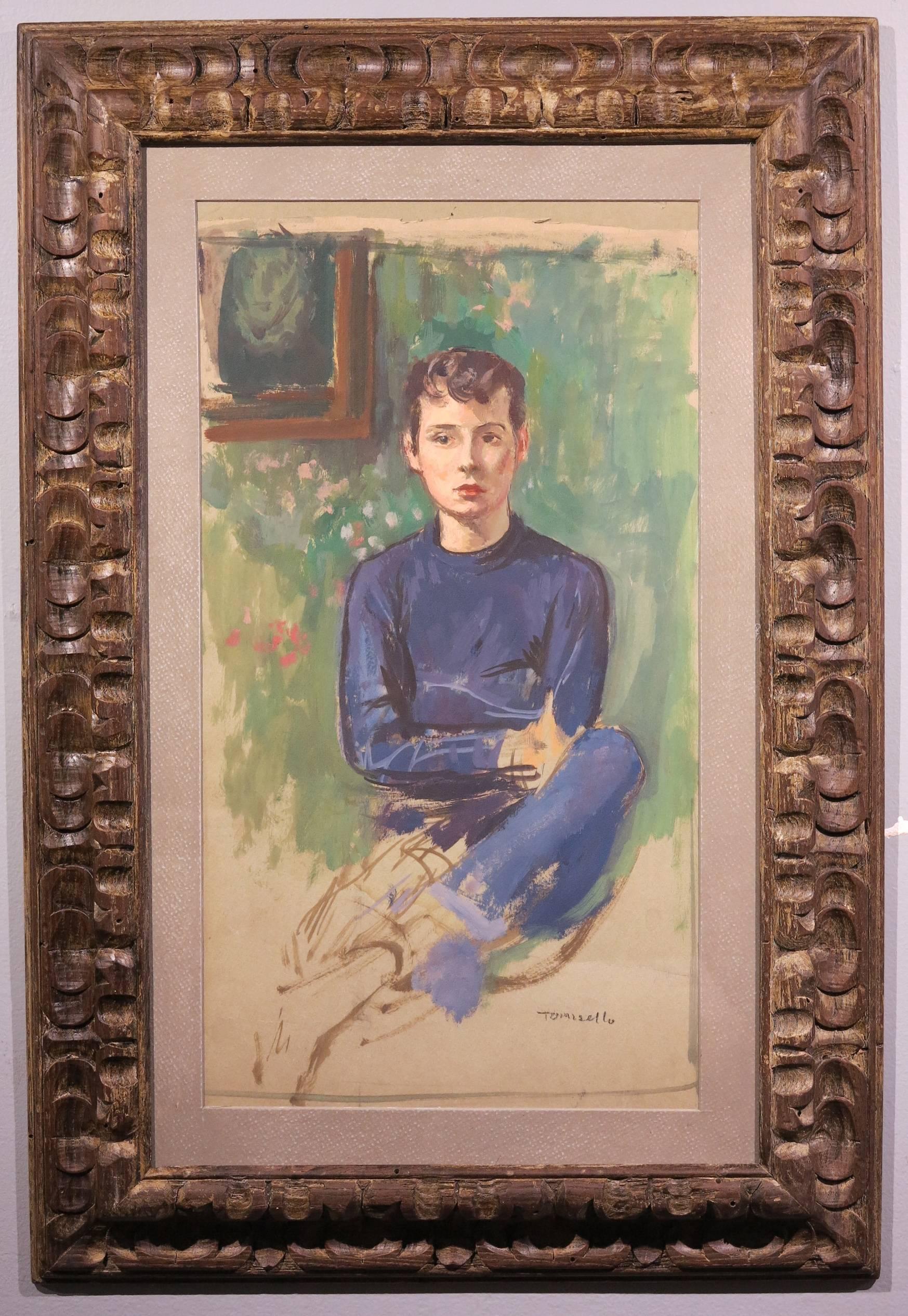 Vito Tomasello Portrait Painting - Portrait of Young Man in Blue
